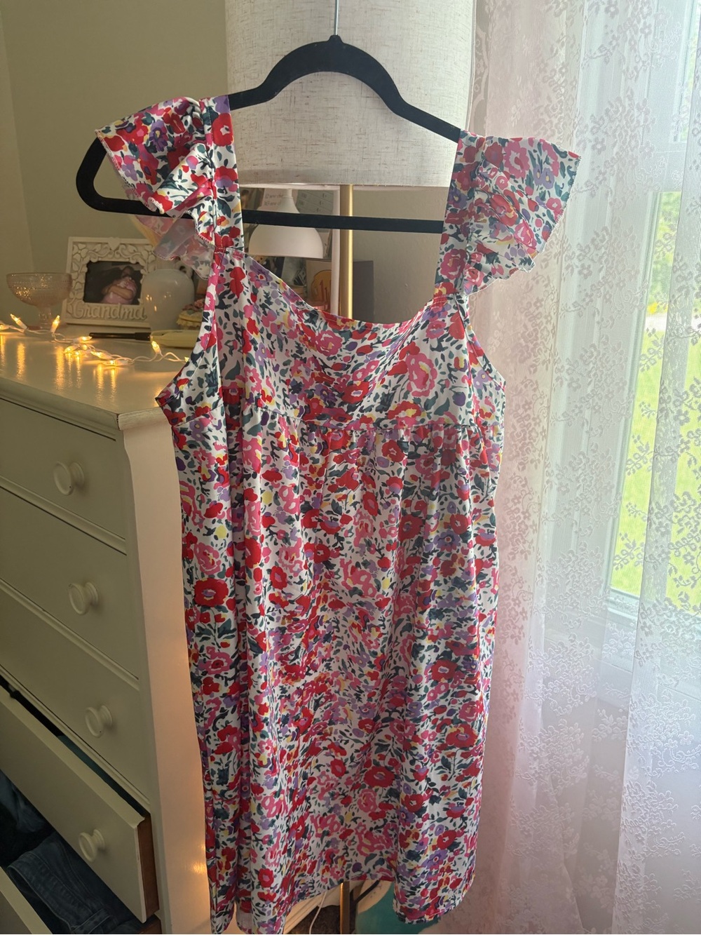 SHEIN Pink Floral Ruffle-Shoulder Mini Dress